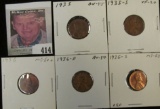1935P AU, 35S VF, 36P Unc, 36D AU, & 36S Uncirculated Lincoln Cents, all carded and ready to be pric