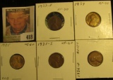 1933D EF, 34P EF, 35P BU, 35S VF, & 36D AU Lincoln Cents, all carded and ready to be priced for the