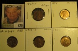 1933D EF, 34P BU, 35P BU, 35S VF, & 36D UNC Lincoln Cents, all carded and ready to be priced for the
