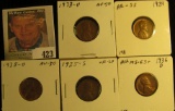 1933D AU, 34P AU, 35D AU, 35S VF, & 36D AU Lincoln Cents, all carded and ready to be priced for the