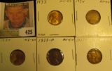1933P BU, 34P EF & BU (2 pcs.), 35D AU, & 35S VF Lincoln Cents, all carded and ready to be priced fo