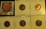 1932P G, 32D EF, 34D Brown AU, 35D AU, & 35S VF Lincoln Cents, all carded and ready to be priced for