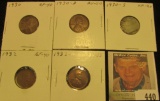 1930P EF, 30D AU, 30S VF, 32P EF, & 32D AU Lincoln Cents, all carded and ready to be priced for the