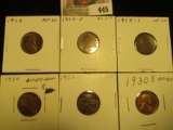 1929P EF, 29D AU, 29S VF, 30P AU, 30D AU, & 30S EF Lincoln Cents, all carded and ready to be priced
