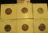 1929P VF, 29D AU, 29S VF, 30P Unc, 30D AU, & 30S AU Lincoln Cents, all carded and ready to be priced