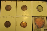 1929P EF, 29D AU, 29S VF, 30D AU, & 30S BU Lincoln Cents, all carded and ready to be priced for the