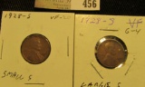 1928 Small S VF & 28 Large S Good Lincoln Cents, both carded and ready to be priced for the coin sho
