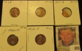 1925P EF, 25D EF, 25S EF, 26D EF, & 26S Fine Lincoln Cents, both carded and ready to be priced for t