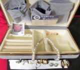 Jewelry Box with Hand tied Pearl Necklace and several sets of Ear Rings for pierced ears.