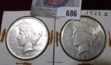 1922 P & S U.S. Silver Peace Dollars.