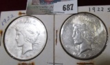 1922 P & S U.S. Silver Peace Dollars.