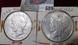 1922 P & 23 P U.S. Silver Peace Dollars.