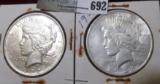 1922 P & 23 D U.S. Silver Peace Dollars.