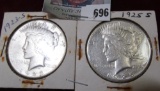 1923 S & 25 S U.S. Silver Peace Dollars.
