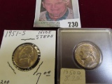 1950 D BU & 1951 S BU Jefferson Nickels