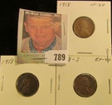 1918 P, D, & S Lincoln Cents, VF-EF.