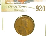 1910 S Lincoln Cent, VG. Rare Date.