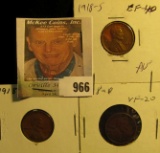 1918 P, D, & S Lincoln Cents, all VF-EF.