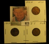 1924 P VF, 24 D VG, & 26 S Fine Lincoln Cents.
