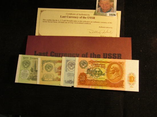 "Last Currency of the USSR" with certificate of authenticity. Includes 1, 3, 5, & 10-rouble notes. A