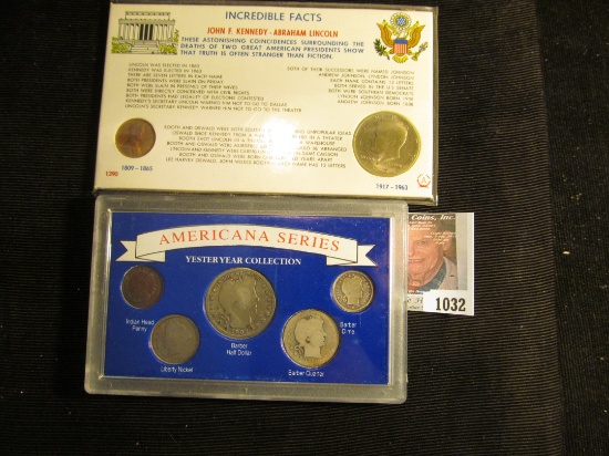 "Americana Series Yesteryear Collection" Indian Cent to Barber Half Dollar five-piece set in a speci