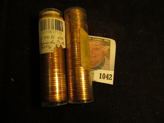 1962 & 65 Original BU Rolls of Canada Maple Leaf Cents in a plastic tubes.