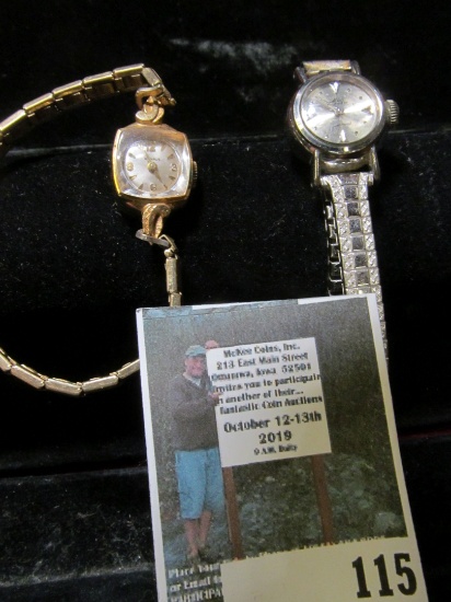 Pair of antique ladies wristwatches, mido power wind Swiss made, Benrus 10k gold filled model GL2F 1