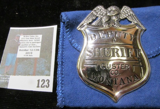 Silver badge - Deputy sheriff Custer County Montana, marked Franklin Mint 1987 sterling silver, 22 g