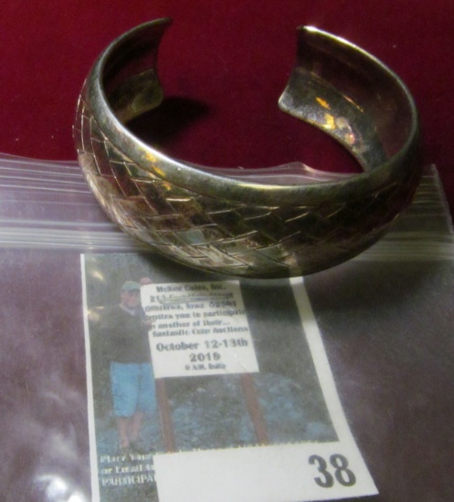HEAVY sterling cuff style bracelet, woven pattern design, marked 925, 40 grams