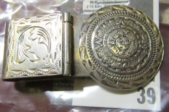 Sterling money clip with Aztec sun god, marked 925 STERLING MEXICO, 28 grams