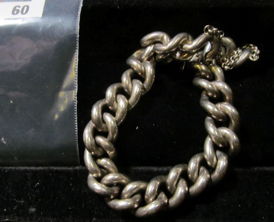 MASSIVE, HEAVY dog-chain style link silver bracelet, 8", with a safety chain on the clasp, 109 grams