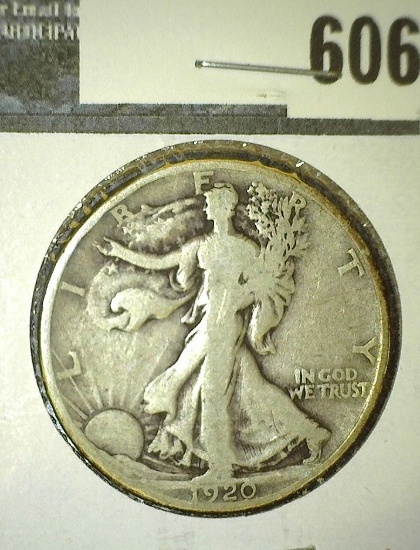 1920-D Walking Liberty Half Dollar, F, tough grade for date, value $75"
