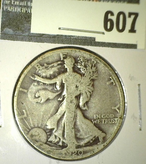 1920-S Walking Liberty Half Dollar, VG, value $18+"