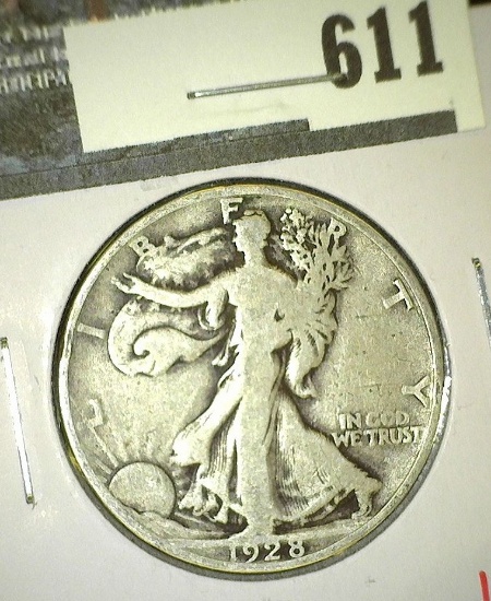 1928-S Walking Liberty Half Dollar, VG, value $15"