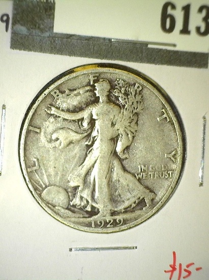 1929-S Walking Liberty Half Dollar, VG, value $15"