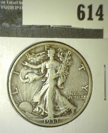 1933-S Walking Liberty Half Dollar, VF, value $20"