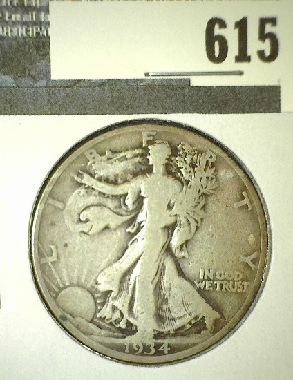 1934 Walking Liberty Half Dollar, F, value $11"