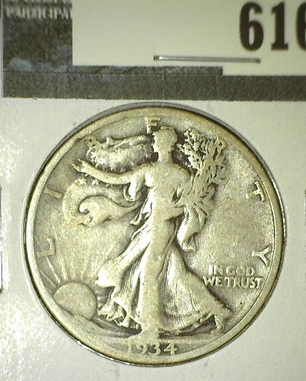 1934-S Walking Liberty Half Dollar, VG, value $11"