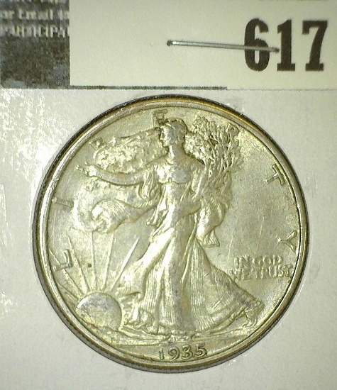 1935 Walking Liberty Half Dollar, AU, value $25"