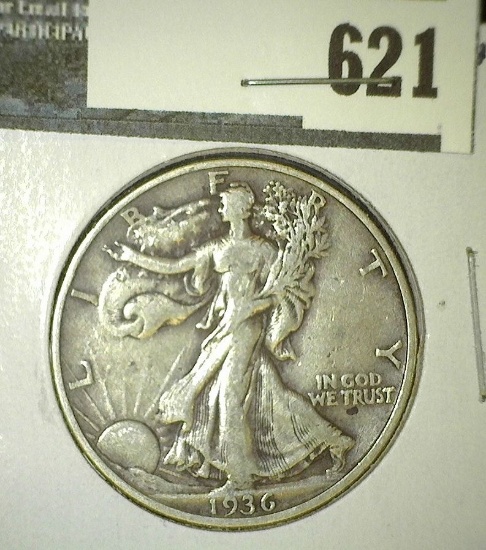 1936-D Walking Liberty Half Dollar, VF+, value $16"