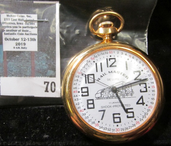 Rail Master Deluxe 17 jewel red numbered pocket watch, Cattin Co., made in France, runs and keeps ti