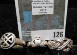 3 random Irish themed silver rings including 1 claddagh ring, all are marked 925 12 grams total