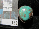 Antique Native American silver and turquoise ring, size 9 1/2, 11 grams