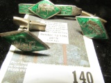 Matching set of green enameled Siamese tie-bar and cuff links marked Siam sterling, 12 grams
