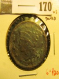 1846 Large Cent, G+, porous and toned, G value $20