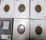 5 Indian Head Cents - 1898, 1899, 1900, 1901, 1902, all grade F, value for group $25