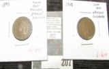 Pair of Indian Head Cents turned into Folk Art - 1895 reverse planed & engraved, 1908 obverse engrav