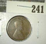 1911-S Lincoln Cent, VG, key date, value $55