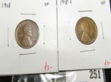 2 Lincoln Cents, 1918 XF & 1918-S VF, value for pair $6