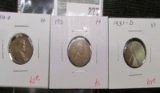 3 Lincoln Cents, 1930 XF, 1931 F+ & 1931-D XF, value for group $17